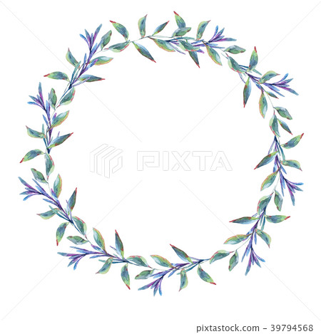 Watercolor natural wreath with green leaves - Stock Illustration ...