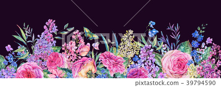 Horizontal watercolor roses greeting card Horizontal watercolor roses greeting card 39794590