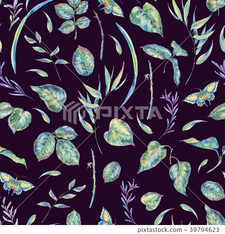 Watercolor seamless pattern with green leaves - Stock Illustration ...