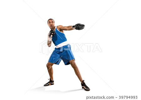 Sporty man during boxing exercise. Photo of boxer Sporty man during boxing exercise. Photo of boxer 39794993