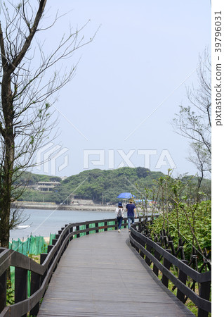 海濱步道散步的情侶 39796031