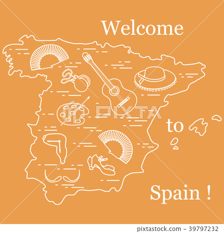 various symbols of Spain arranged in a circle various symbols of Spain arranged in a circle 39797232