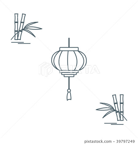 Stylized icon of the chinese lantern and bamboo Stylized icon of the chinese lantern and bamboo 39797249