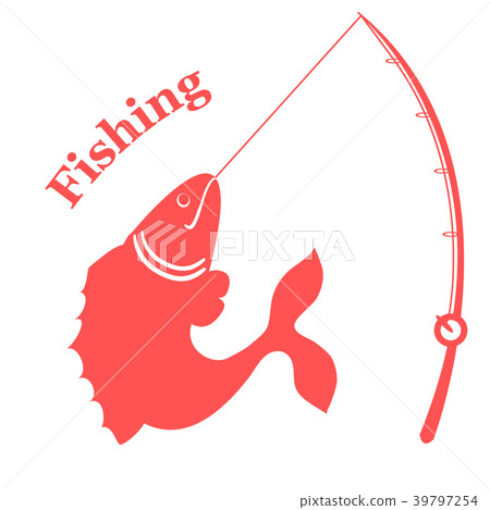 Stylized icon with big fish caught the rod and an Stylized icon with big fish caught the rod and an 39797254