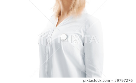 Blank white round silver lapel badge mock up woman Blank white round silver lapel badge mock up woman 39797276