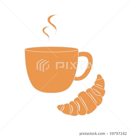 Stylized icon of a colored cup and croissant 39797282