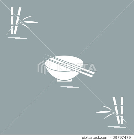 Stylized icon of bowl with chopsticks and bamboo Stylized icon of bowl with chopsticks and bamboo 39797479