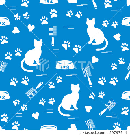 Nice pattern of silhouette sitting cat, traces, 39797544