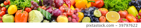 Panorama bright vegetables and fruits. Panorama bright vegetables and fruits. 39797622