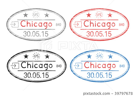 Passport oval stamps with date. Chicago, USA 39797678