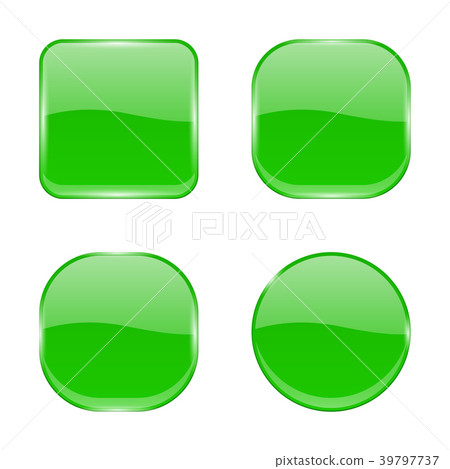 Green glass buttons. Shiny geometric 3d icons - Stock Illustration ...