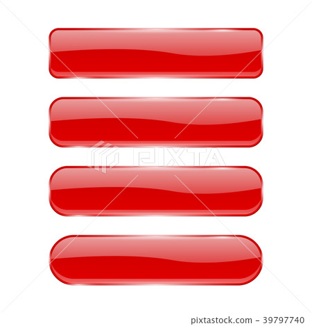 Red glass buttons. Shiny rectangle 3d icons with 39797740