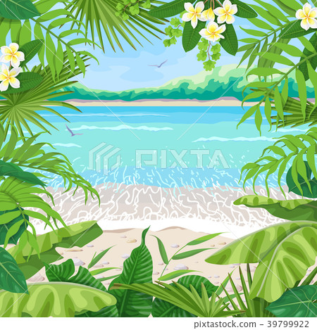 Summer Background with Tropical Frame on Seaside Summer Background with Tropical Frame on Seaside 39799922