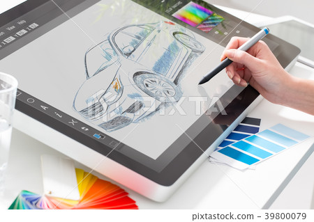 Graphic designer at work. Color samples. 39800079