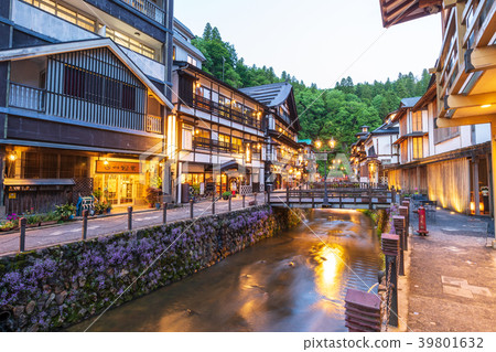 Ginzan Onsen Hot spring area around the night sky 39801632