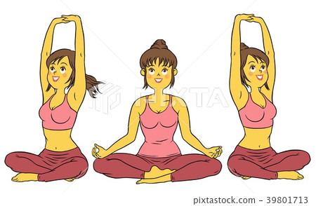 3 sets of women doing yoga fitness 3 sets of women doing yoga fitness 39801713