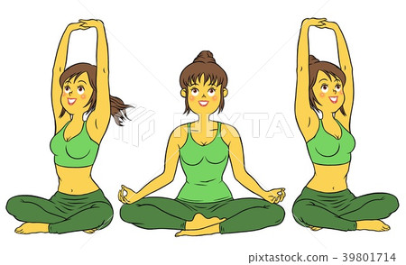 3 sets of women doing yoga fitness 3 sets of women doing yoga fitness 39801714