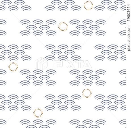 Japanese pattern vector. Blue wave and sun icon - Stock Illustration ...