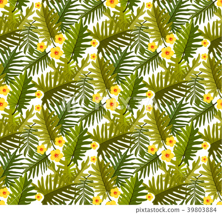 Seamless tropical pattern with palm leaves. 39803884