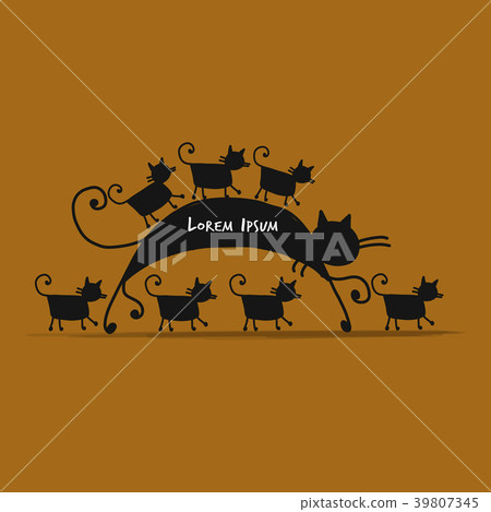 Mother cat with kittens, sketch for your design 39807345