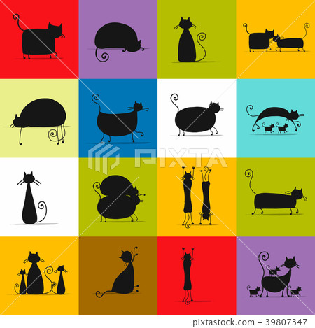 Cute black cats family, seamless pattern for your 39807347