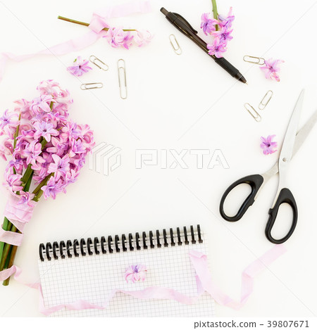 Bouquet of purple flowers, shabby tapes, clips Bouquet of purple flowers, shabby tapes, clips 39807671