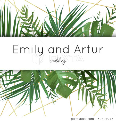 Wedding vector invite card with tropical palm leaf Wedding vector invite card with tropical palm leaf 39807947