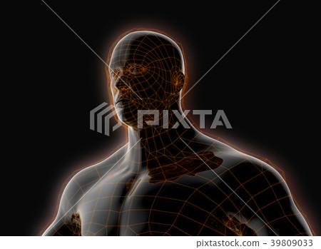 Black plastic robot with a glowing frame shell 39809033