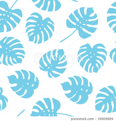 Seamless pattern of blue monstera leaves. Tropical 39809809