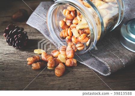 Mixed nuts in glass jar, Healthy snack Mixed nuts in glass jar, Healthy snack 39813588