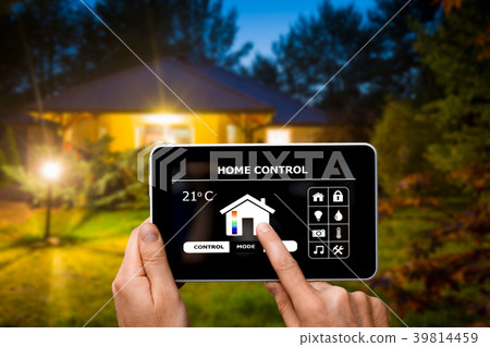 Remote home control system on a digital tablet. 39814459