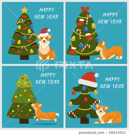 Happy New Year Tree and Dog Vector Illustration Happy New Year Tree and Dog Vector Illustration 39814932