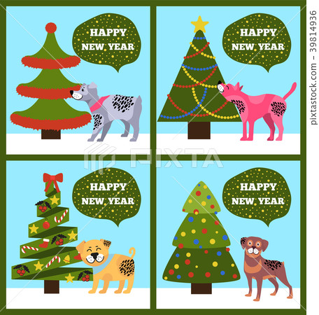 Happy New Year Banners with Dotted Puppy Tree Set Happy New Year Banners with Dotted Puppy Tree Set 39814936