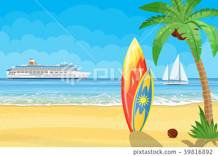 surfboards on a beach against a sunny seascape surfboards on a beach against a sunny seascape 39816892
