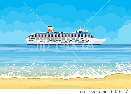 Paradise beach of the sea with cruise ship 39816907