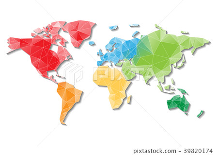 Low poly map of World divided into six continents 39820174