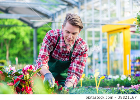 Dedicated florist during work in a modern flower 39821167