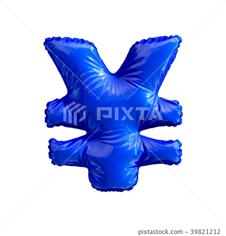 Blue symbol yen made of inflatable balloon Blue symbol yen made of inflatable balloon 39821212