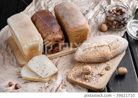 Different types of bread from the bakery, lie on a 39821710