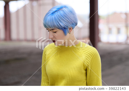 Portrait of beautiful girl with blue hair and red Portrait of beautiful girl with blue hair and red 39822143