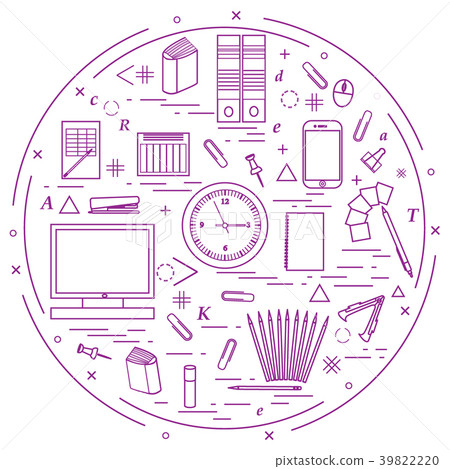 Set of different office objects arranged in a 39822220