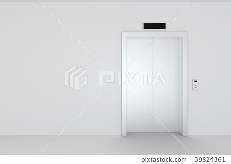 Closed chrome metal office building elevator doors 39824361