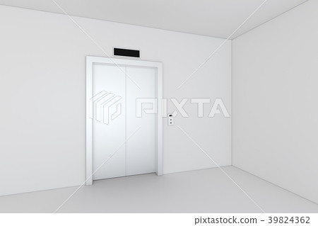 Closed chrome metal office building elevator doors 39824362