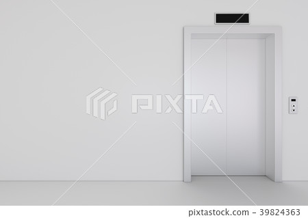 Elevator, metal elevator, waiting closed doors. 3d 39824363