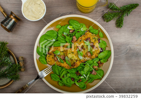 Rabbit steaks with herbs and sour cream 39832259
