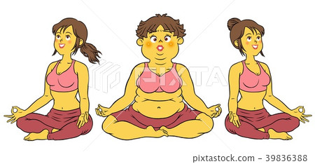 Slim women and fat ladies doing diet yoga Slim women and fat ladies doing diet yoga 39836388