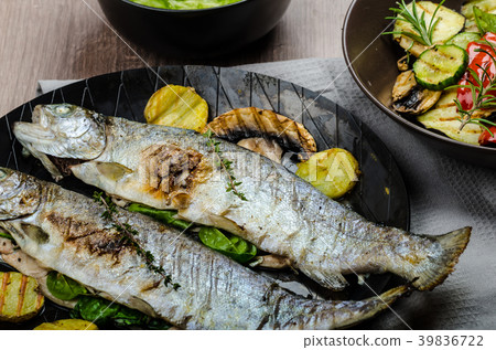 Grilled Trout with Mediterranean vegetables Grilled Trout with Mediterranean vegetables 39836722