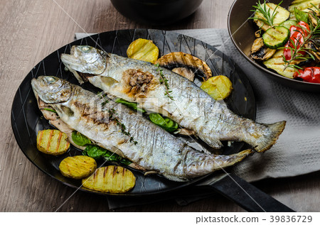 Grilled Trout with Mediterranean vegetables Grilled Trout with Mediterranean vegetables 39836729