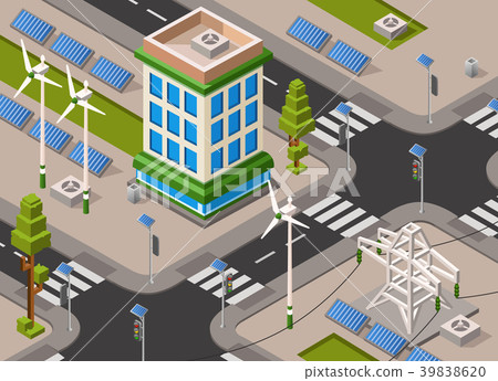 Vector isometric solar wind energy city street - Stock Illustration ...