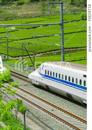 Fresh green tea fields and Shinkansen Fresh green tea fields and Shinkansen 39839738